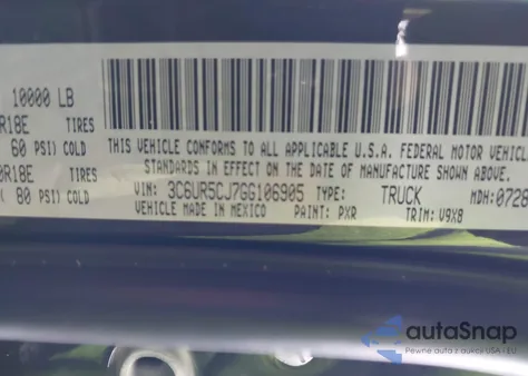 2016 Ram 2500 Tradesman z USA, uszkodzony, nr VIN 3C6UR5CJ7GG106905
